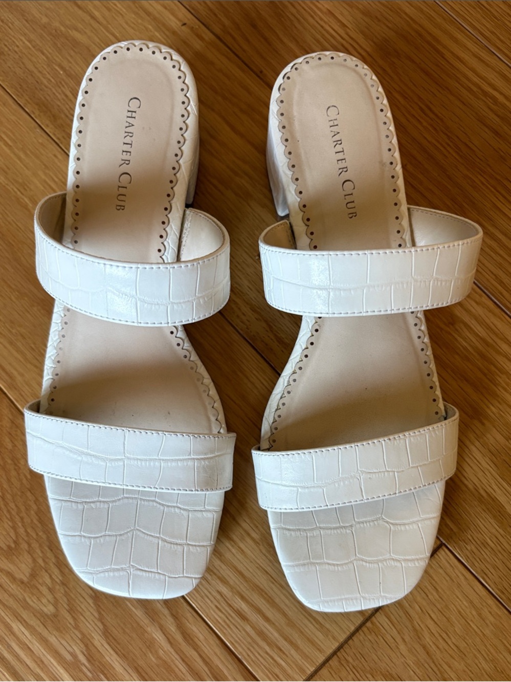 Charter Club White Croc-Embossed Double Strap Slide Sandals - size 7